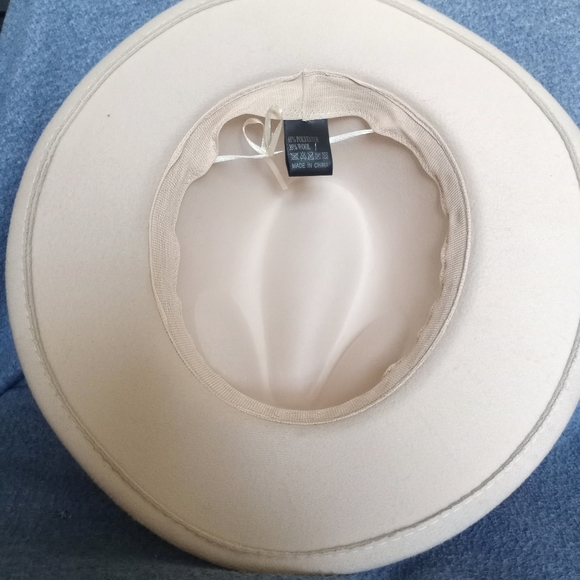 NWOT Cream Wool Panama Fedora Hat Medium Wide Brim Leather Band - Picture 5 of 9